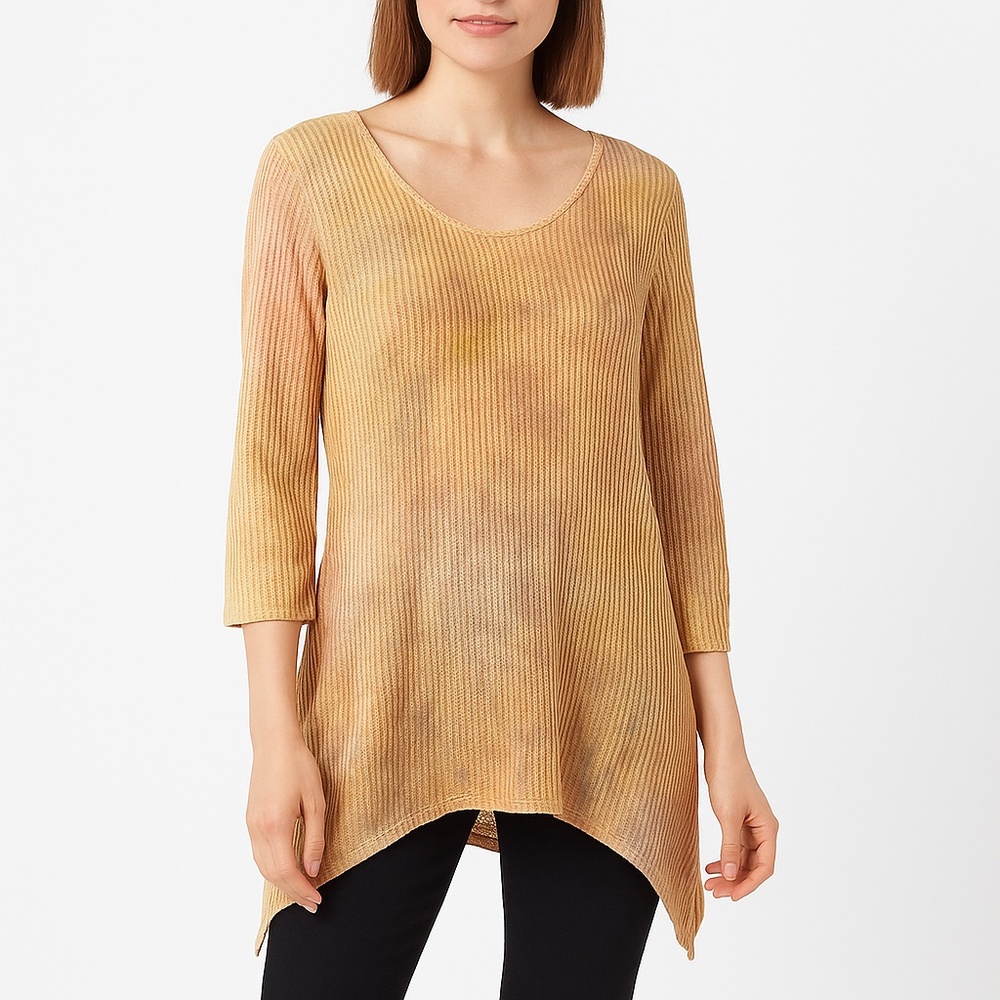 WESTBOUND Tie Dye Ribbed Knit Tunic Top Asym Hem Multicolor Medium